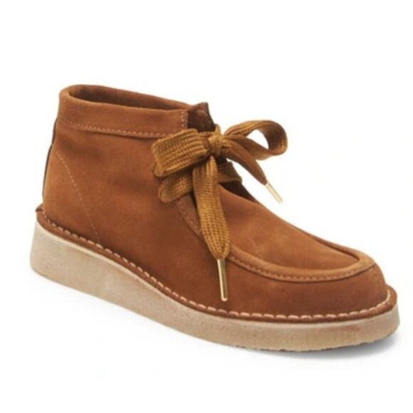 Free People Ashton Ankle Soft Suede Lace Booties Shoes tan size 8 - Picture 1 of 16